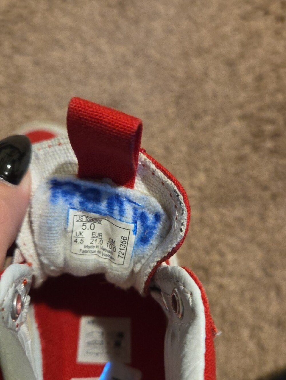 Kids Red High-Top Canvas Sneakers with White Accent - Picture 5 of 5